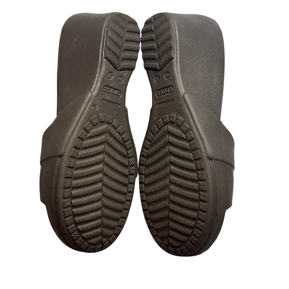 Crocs Kadee Brown Wedge Heel Slide Sandals Ss 8 Women's Open Toe - Picture 4 of 7